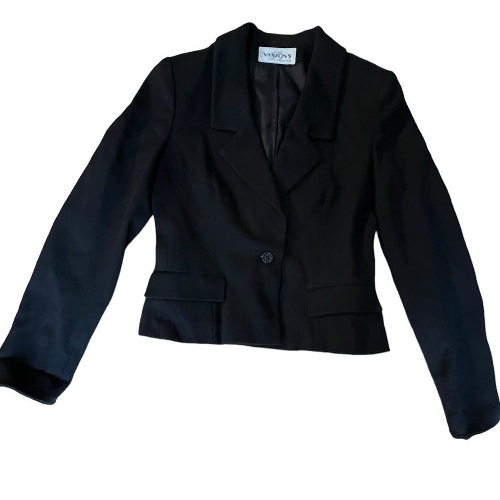 VTG Visions New York Wool Blazer Women S Black Cropped Dark Academia Goth Jacket